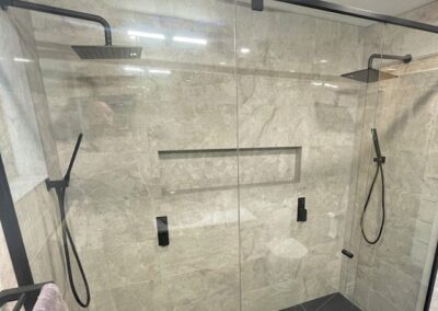 a long marble shower niche