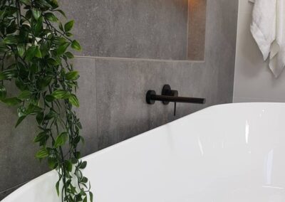 The Niche Man Bathroom shower niche recess with LED strip lighting
